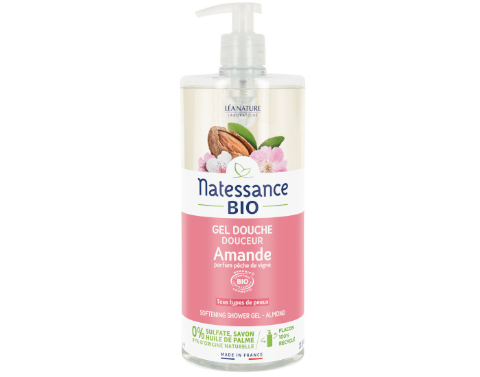 NATESSANCE Gel Douche Amande - Parfum Pche de Vigne - 1L