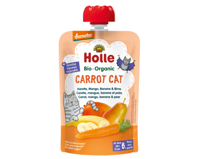 HOLLE Gourde Carrot Cat - Carotte Mangue Banane Poire - 100 g - Ds 6 mois
