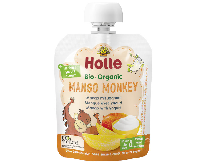 HOLLE Gourde Brasss Mango Monkey - Mangue avec Yaourt - 85 g - Ds 8 mois