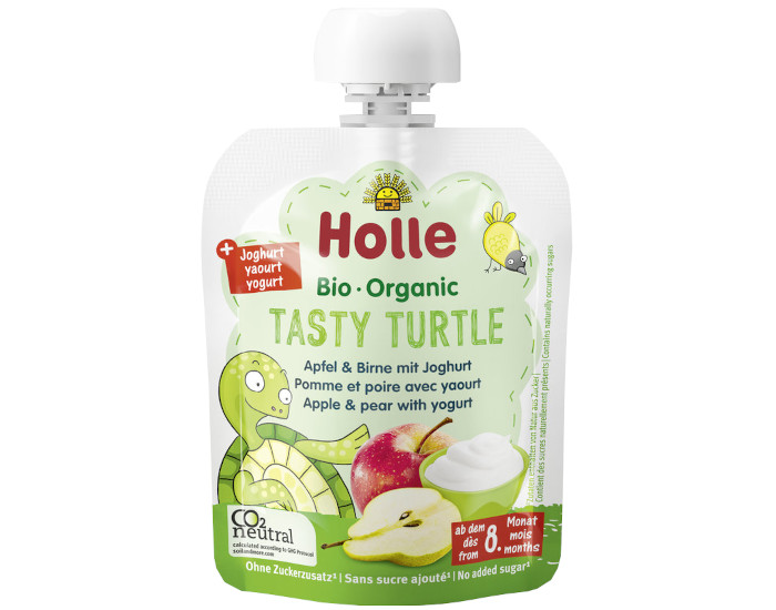 HOLLE Gourde Brasss Tasty Turtle - Pomme et Poire avec Yaourt - 85 g - Ds 8 mois