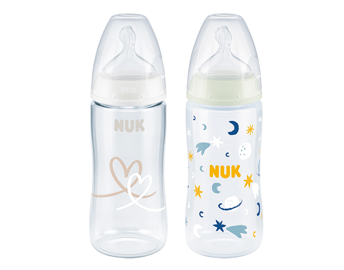NUK Lot de 2 Biberons First Choice+ Temperature Control Jour/Nuit 300ml - Ttine Silicone M