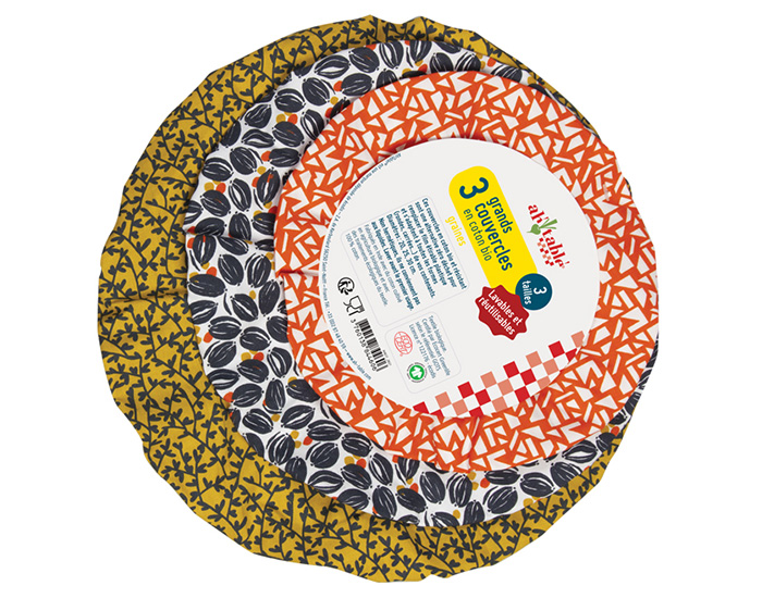 AH TABLE Kit 3 Grands Couvercles Coton Bio Graines