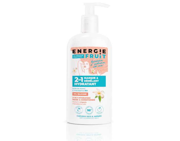 ENERGIE FRUIT Masque 2 en 1 Hydratant Cheveux Secs et Abims Mono et Huile de Macadamia Bio - 300 m