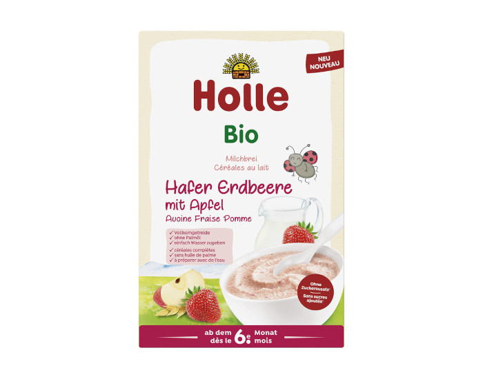 HOLLE Crales au Lait, Avoine, Fraise et Pomme - Ds 6 mois - 125 g
