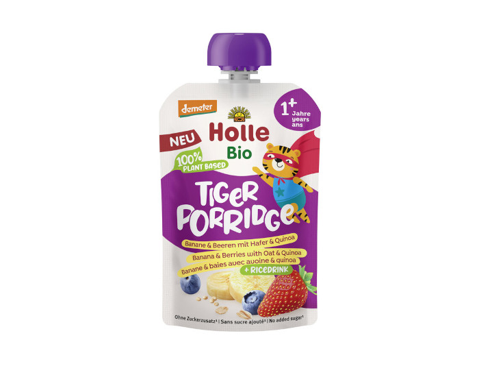 HOLLE Tiger Porridge - Gourde Banane et Fruits Rouges - 110 g - Ds 12 mois