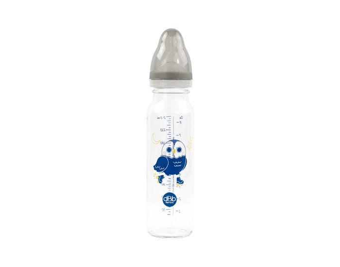 DBB REMOND Biberon en Verre Rgul'air 240 ml - Hibou - Ttine Silicone (Gris)