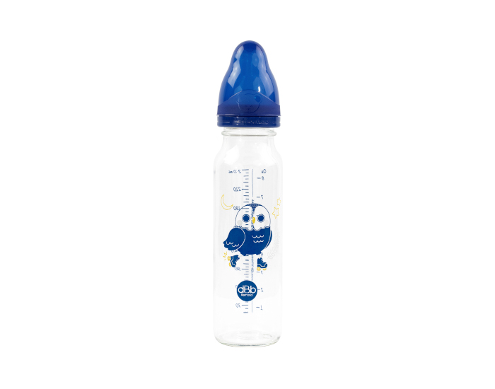 DBB REMOND Biberon en Verre Rgul'air 240ml - Hibou - Ttine Silicone (Bleu Ocan)