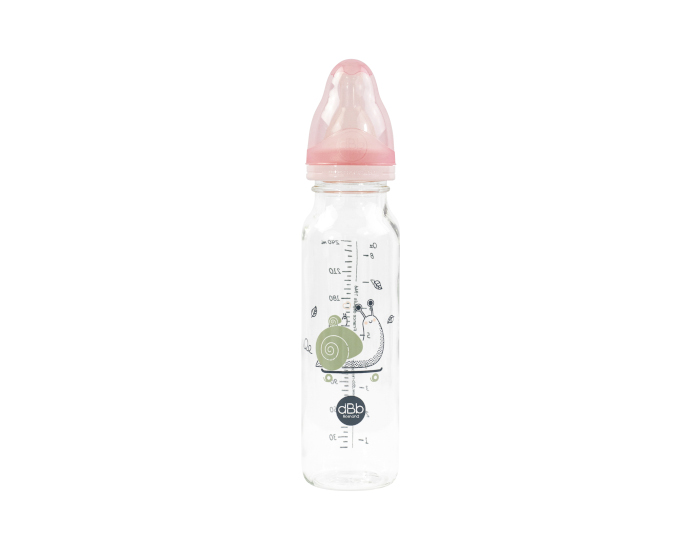 DBB REMOND Biberon en Verre Rgul'air 240ml - Escargot - Ttine Silicone (Rose Poudr)