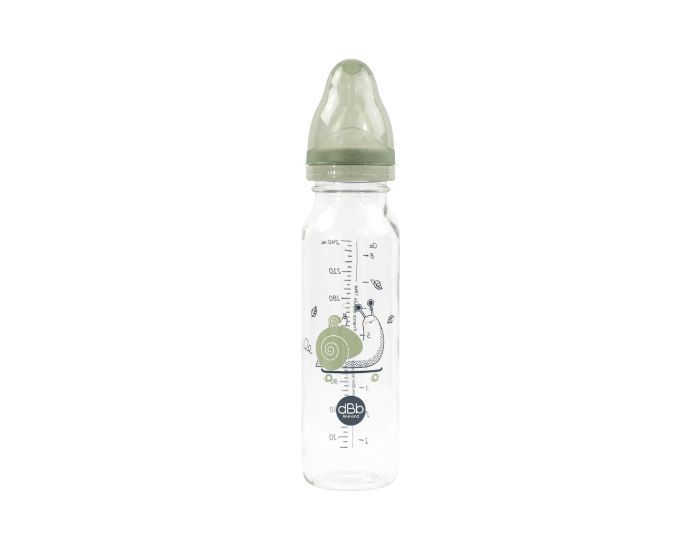 DBB REMOND Biberon en Verre Rgul'air 240ml - Escargot - Ttine Silicone (Vert Sauge)