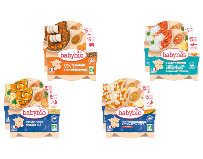 BABYBIO Lot Assiettes Menu - 15 mois - 8x260g