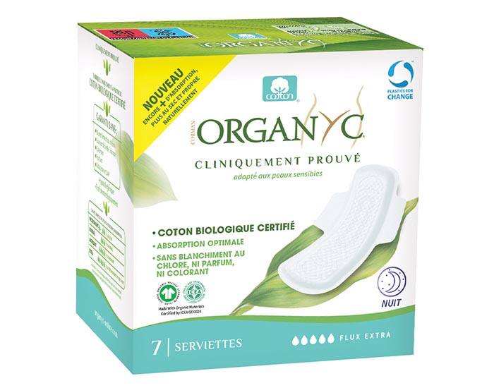 ORGANYC Serviettes Extra Nuit Super  Ailettes - Boite de 7