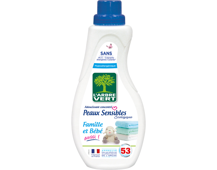 L'ARBRE VERT Adoucissant Peaux Sensibles Famille et Bb - 53 Lavages 800 ml