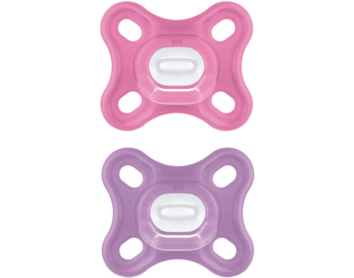 MAM Sucette Comfort en Silicone - 0+ m - Lot de 2 Violet-Rose (1)