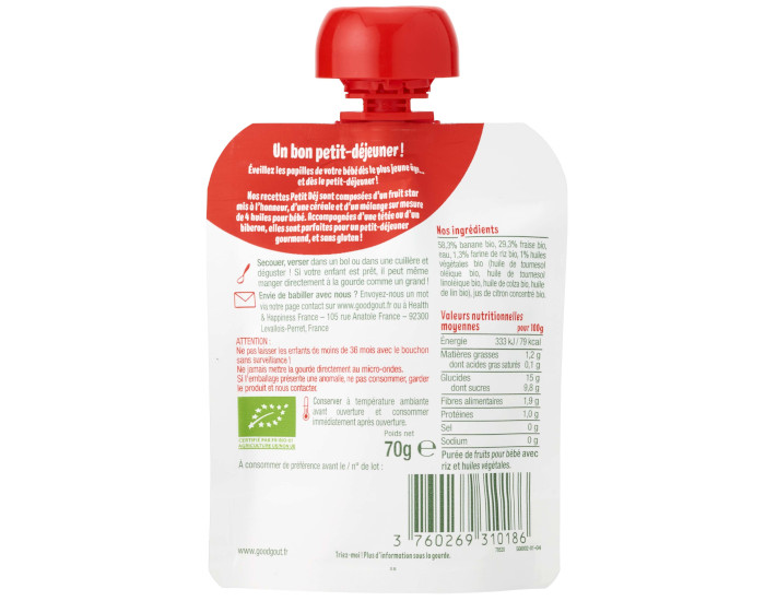 GOOD GOUT Gourde Petit Dj Fraise - Ds 6 mois - 70 g (1)