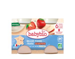 BABYBIO Petits Pots Brasss Lacts - 2 x 130 g - Ds 6 mois Vache Pomme Fraise des fermes