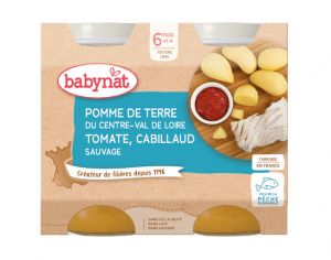 BABYNAT Petits Pots Menu du Jour - 2 x 200g - Ds 6 Mois Pommes de Terre Cabillaud Sauvage
