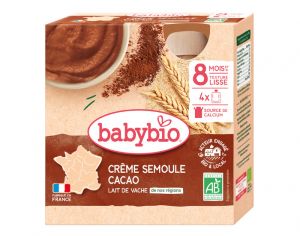 BABYBIO Gourdes Crme Semoule - Ds 6 ou 8 mois - 4x85 g Cacao