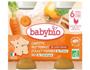 BABYBIO Petits Pots Menu du Jour - 2 x 200g - Ds 6 Mois Carotte Butternut Poulet Riz
