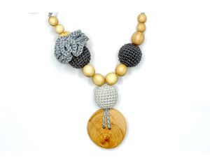 KANGAROOCARE Collier d'Allaitement et de Portage - Flower Mama Charcoal and Grey
