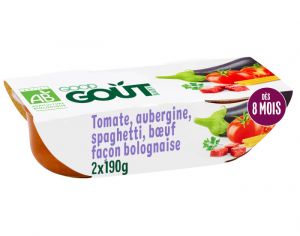 GOOD GOUT Petit Plat pour Bb 2 x 190 g - Tomate Aubergine Spaghetti Boeuf - Ds 8 mois