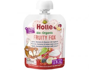 HOLLE Gourde Brasss Fruity Fox - Pomme, Banane et Baies avec Yaourt - 85 g - Ds 8 mois