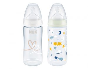 NUK Lot de 2 Biberons First Choice+ Temperature Control Jour/Nuit 300ml - Ttine Silicone M