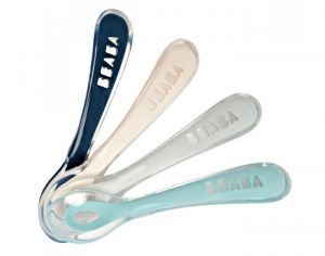 BEABA Lot de 4 Cuillres Soft Silicone 2me Age - Ds 8 mois Pastel