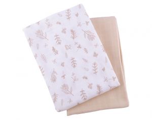 IOBIO Lot de 2 Langes en Coton Bio - Beige Herbs - 120 x 120 cm