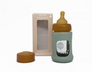 HEVEA Biberon en Verre Zro Plastique avec Housse de Protection - 150 ml
