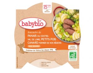 BABYBIO Mon p'tit Plat Assiette - 230 g ou 260 g Panais Petits Pois & Canard - Ds 15 M
