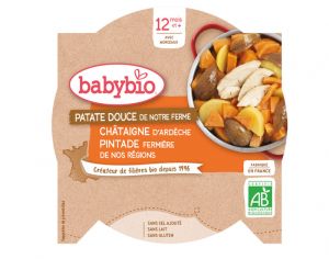 BABYBIO Mon p'tit Plat Assiette - 230 g ou 260 g Patate Douce Chtaigne Pintade - Ds 12 M