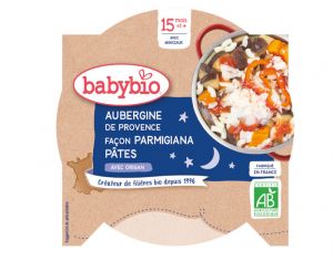 BABYBIO Assiette Bonne Nuit - 260 g Aubergines de Provence faon Parmigiana & Macaroni - 15 M