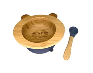 CAP BAMBOU Set de Repas Bol et Cuillre Bb Panda - Bleu Marine