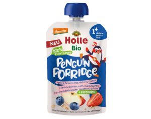 HOLLE Penguin Porridge - Gourde Pomme et Fruits Rouges - 110 g - Ds 12 mois