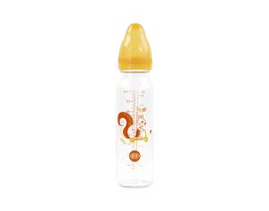 DBB REMOND Biberon en Verre Rgul'air 240ml - cureuil - Ttine Silicone (Jaune Moutarde)