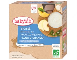 BABYBIO Gourde Lact Brass - Ds 6 Mois - 4 x 85g Pomme d'Aquitaine Fleur d'Oranger
