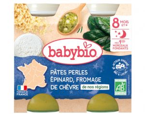 BABYBIO Petits Pots Bonne Nuit - 2x200g - Ds 6 mois Ptes Perles - Epinard & Fromage de Chvre - 8M