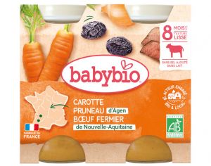 BABYBIO Petits Pots Menu du Jour - 2x200g - Ds 8 mois Carotte Pruneau Boeuf Fermier - 8 mois