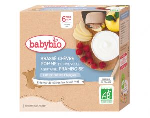 BABYBIO Gourde Brass de Chvre - Ds 6 mois - 4 x 85 g Pomme d'Aquitaine Fruits Rouges - 6 mois